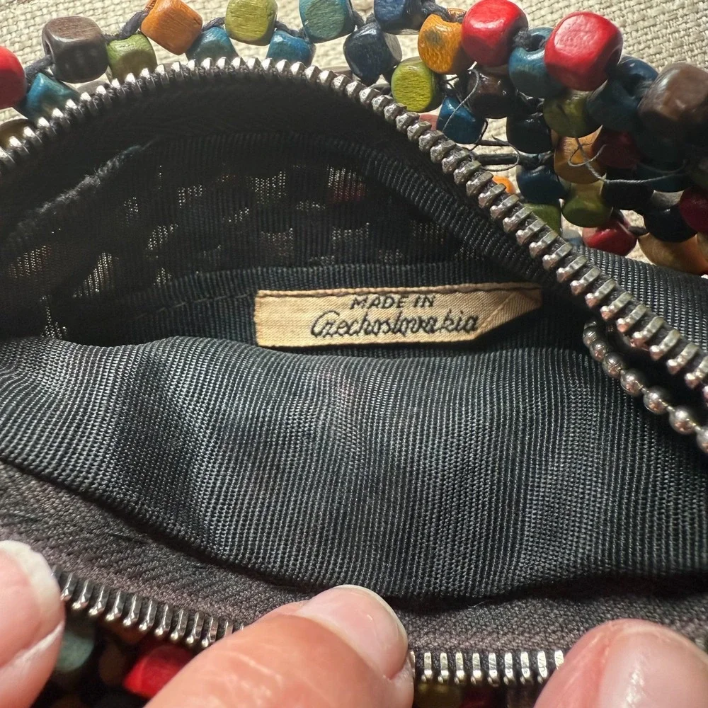 Vtg Czechoslovakia Wooden Beaded Clutch Purse Boho Handmade‎ 1960s Mid Century